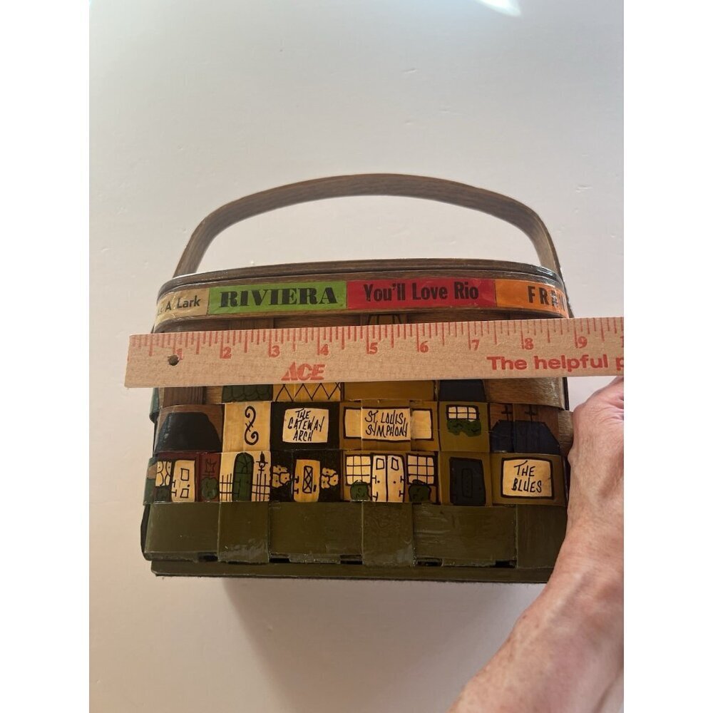 Vintage 70s Caro-Nan basket wooden penny purse St. Louis Missouri lined indie - Picture 11 of 16